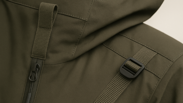 Uchwyty i paski regulacyjne w odzieży technicznej (kurtki, spodnie)