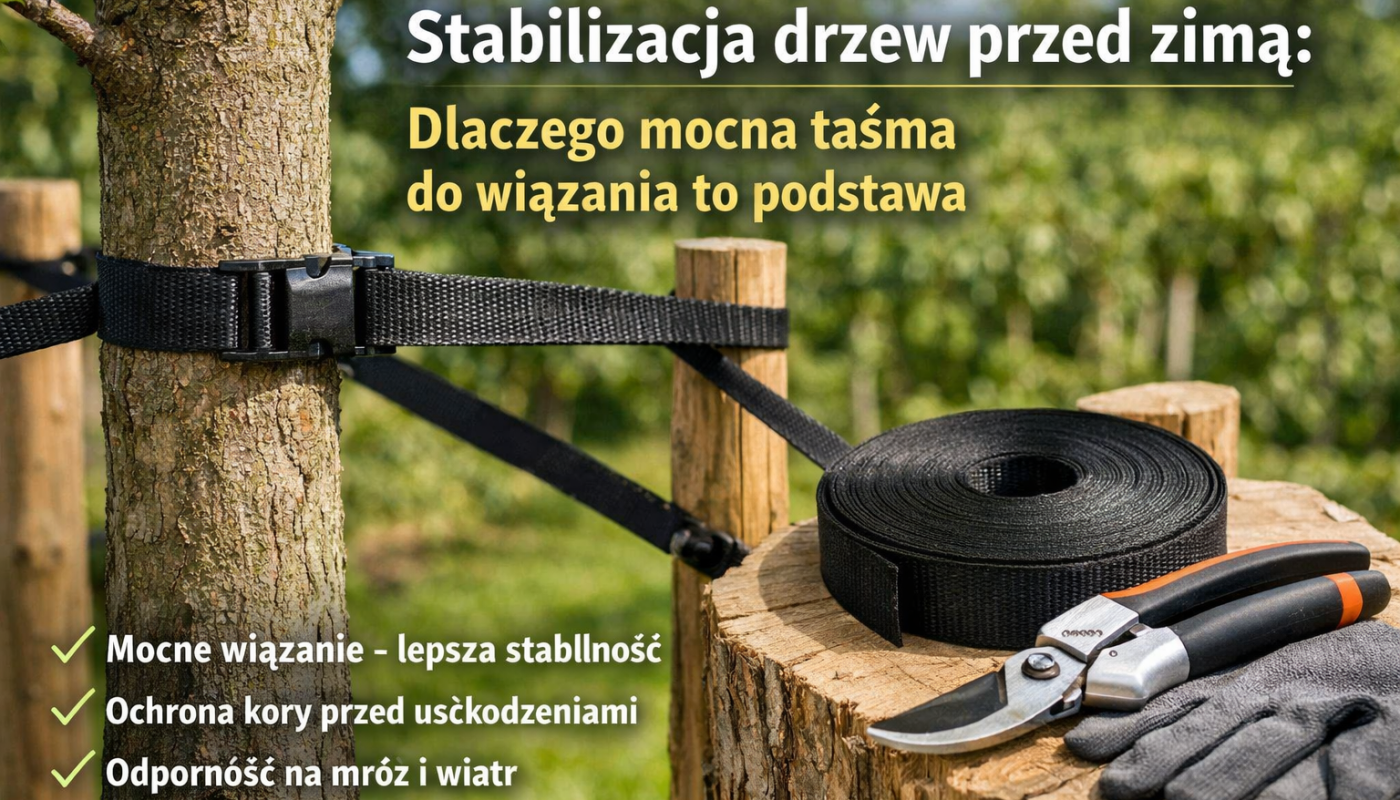 Stabilizacja drzew przed zimą: Dlaczego mocna taśma do wiązania to podstawa?